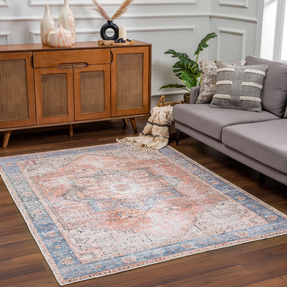 Hauteloom Rosman Distressed Washable Rug, 8'10"x12' Rectangle