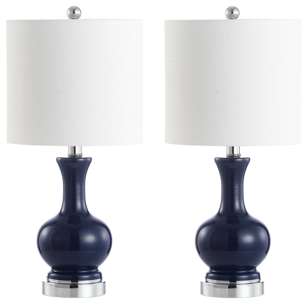 Cox 22" Metal and Glass LED Table Lamp, Set of 2, Navy and Chrome