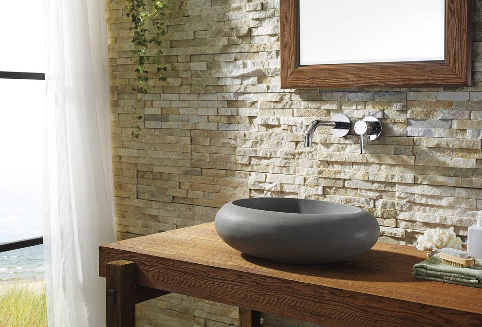 Virtu USA Athena Natural Stone Bathroom Vessel Sink, Andesite Granite