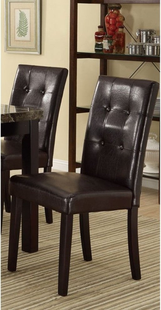 Faux Leather Dining Side Chair In Pine, Set Of 2, Dark Brown