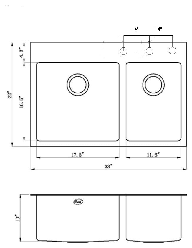 33" Topmount Stainless Steel 60/40 offset DoubleBowl Kitchen Sink & Faucet Combo