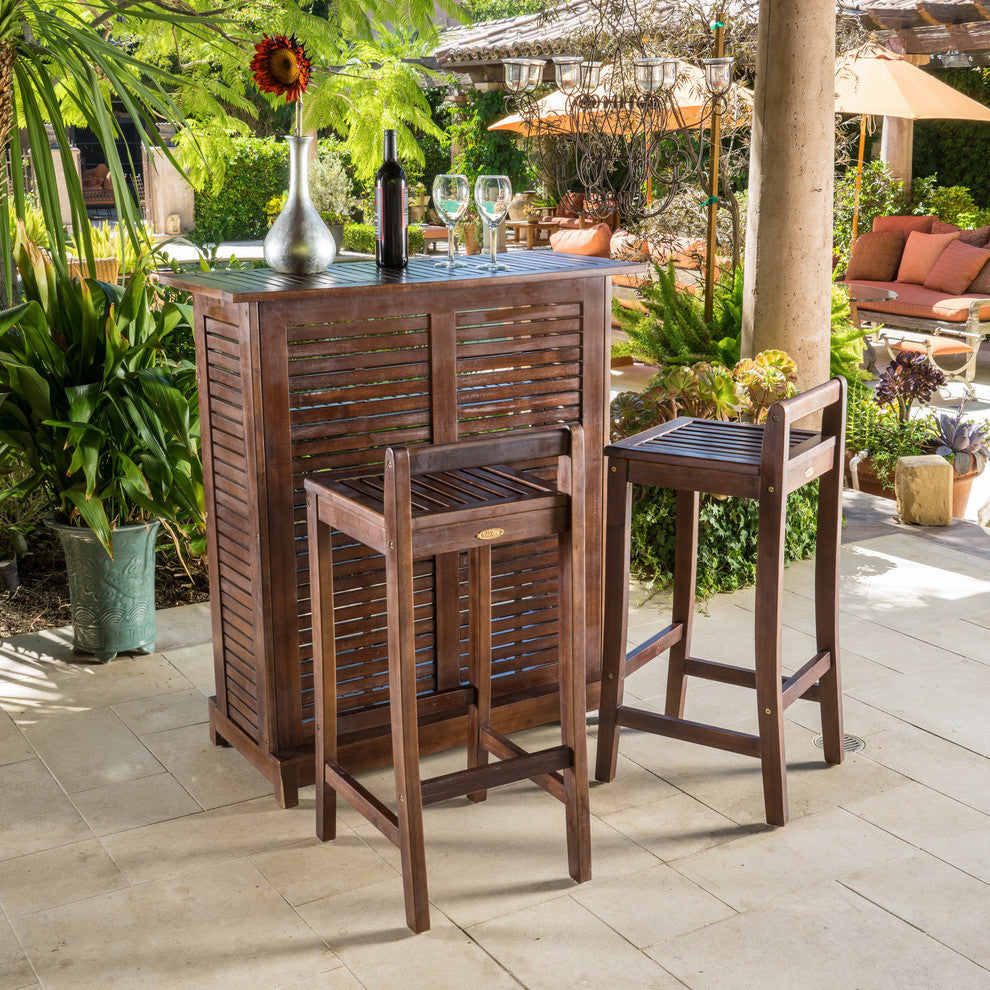 GDF Studio 3-Piece Catrina Mahogany Stained Wood Bar Stool Bar Set