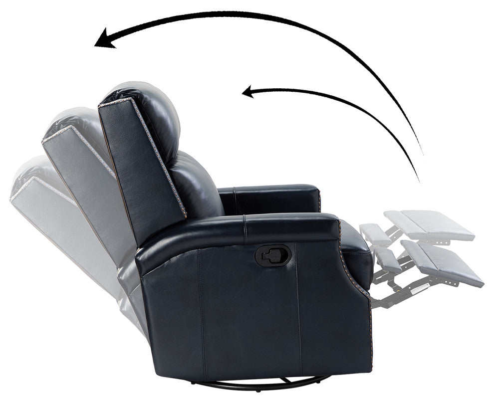 Genuine Leather Swivel Rocker Recliner, Set of 2, Navy