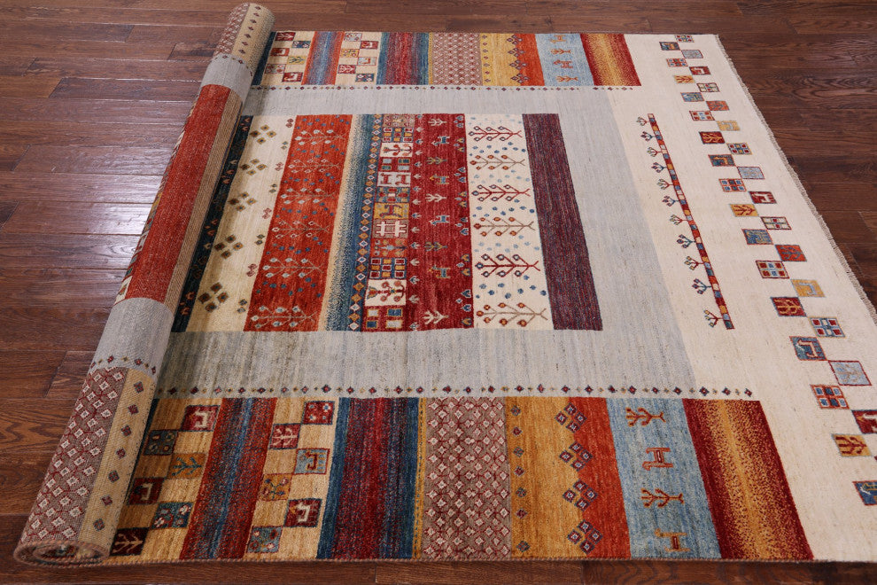 Tribal Persian Gabbeh Handmade Rug 6' 6" X 9' 11" Q9756