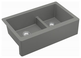 Karran Farmhouse Quartz 34" Double Offset Bowl Sink Kit, Grey