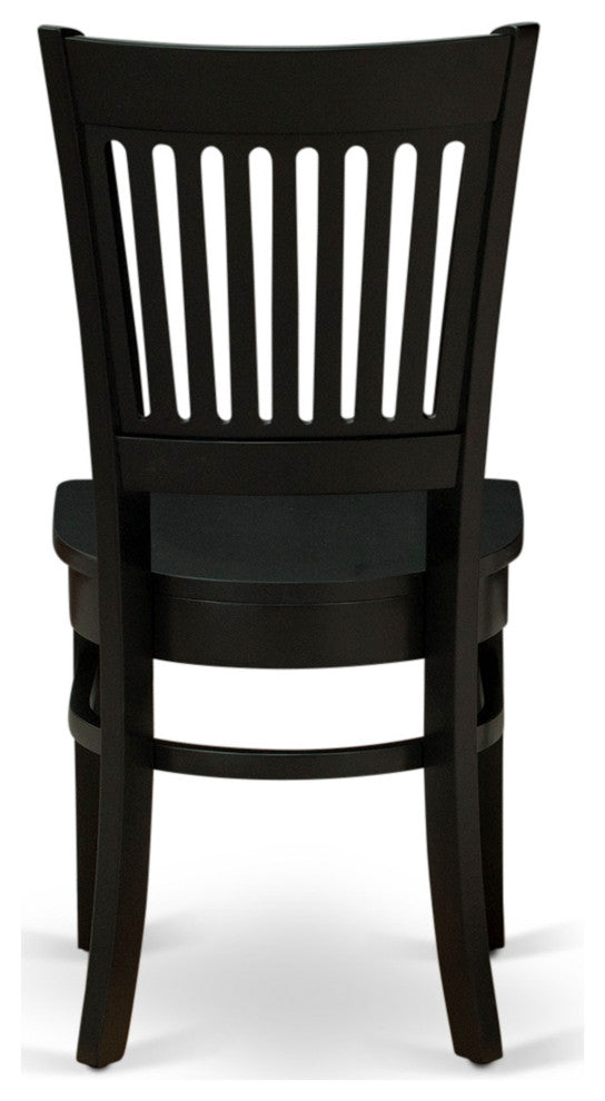 Wooden Dining Chair 2-Piece Set- Wooden Seat And Slatted Back, Black- Set Of 2