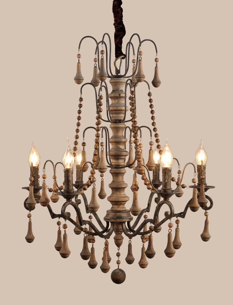 Iron and Wood Victorian Pendant in Brown