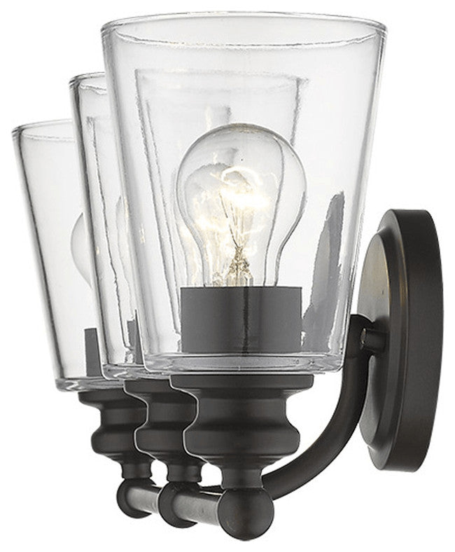 Three Light Antique Bronze Glass Shade Wall Sconce