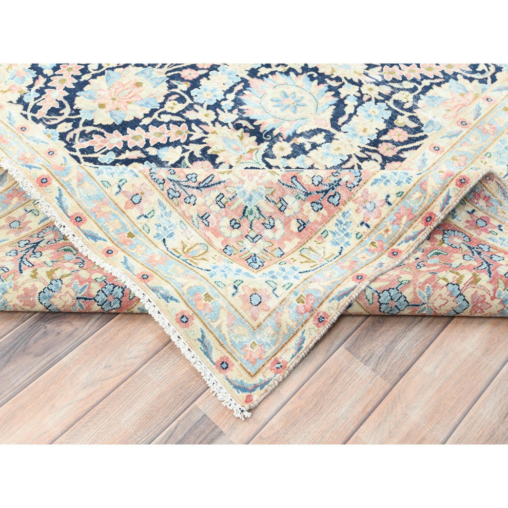 Yale Blue Vintage Persian Kerman Wool Hand Knotted Oversized Rug 11'7"x15'9"