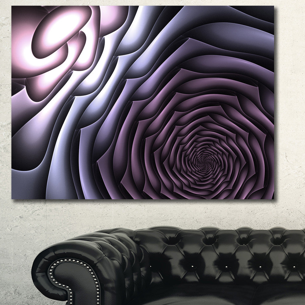 Purple Flower Shaped Fractal Art, Oversized Abstract Canvas Art Print, 60x40