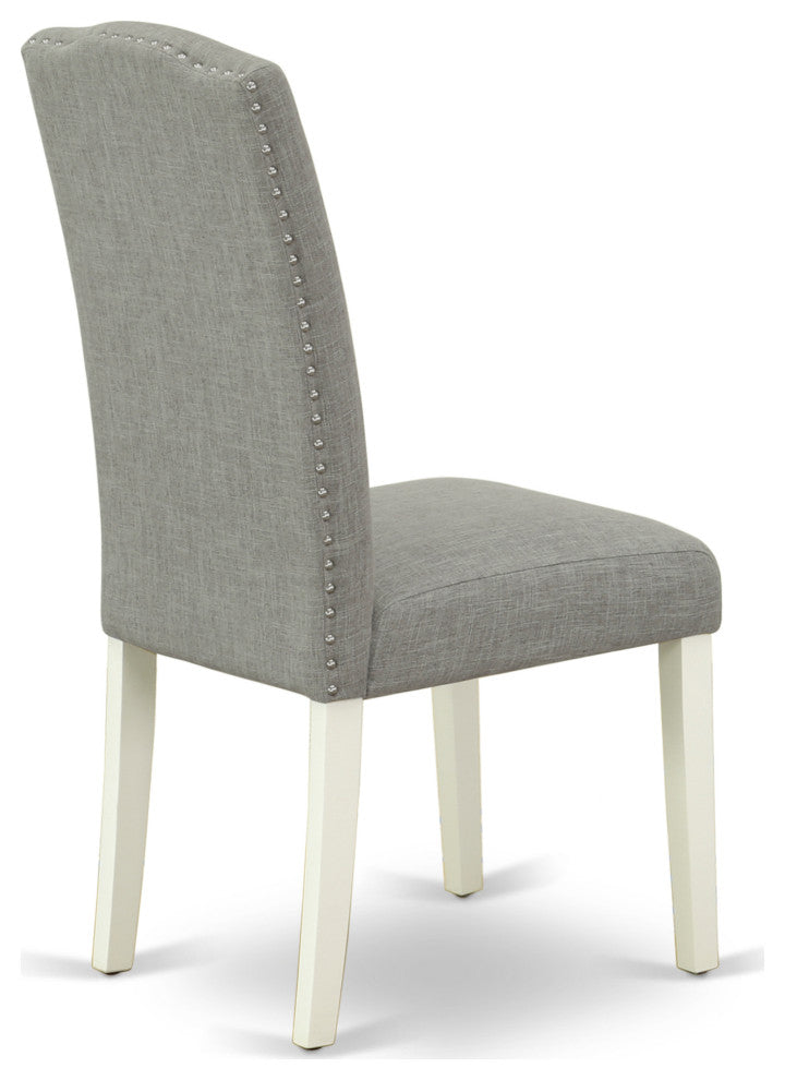 3Pc Round 42" Dinette Table, Pair Of Parson Chair, Linen White Leg, Dark Shitake