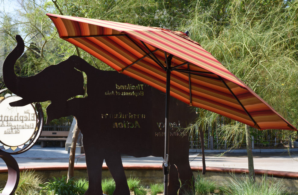 9' Bronze Auto-tilt Crank Lift Aluminum Umbrella, Pacifica, Beige