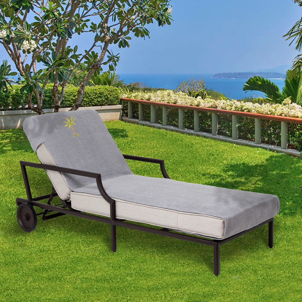 Palm Tree Embroidered Standard Size Chaise Lounge Cover, Gray
