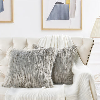 Mongolian Faux Fur Pillow Shell Set, Gray, 20"x20"