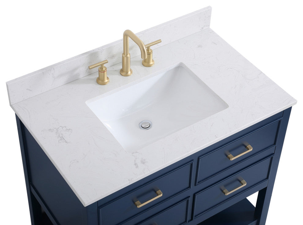 Skylar 36" Single Bathroom Vanity, Blue, With Backsplash