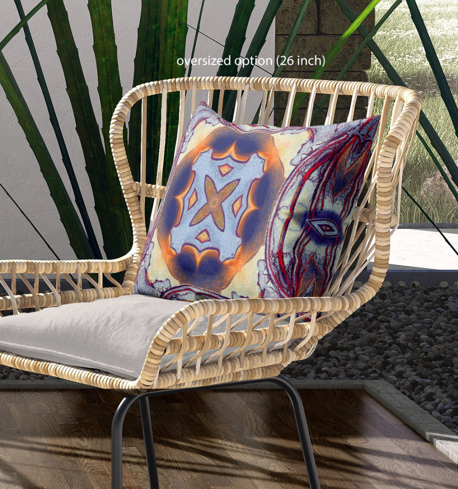 18" Indigo Yellow Geo Tribal Indoor Outdoor Throw Pillow