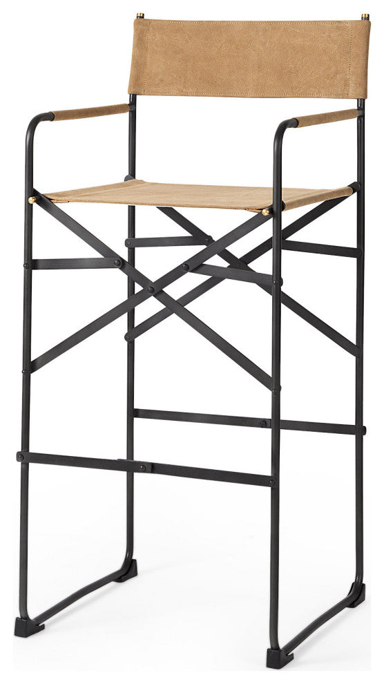 Direttore Light Brown Genuine Leather Seat with Black Metal Frame Bar Stool