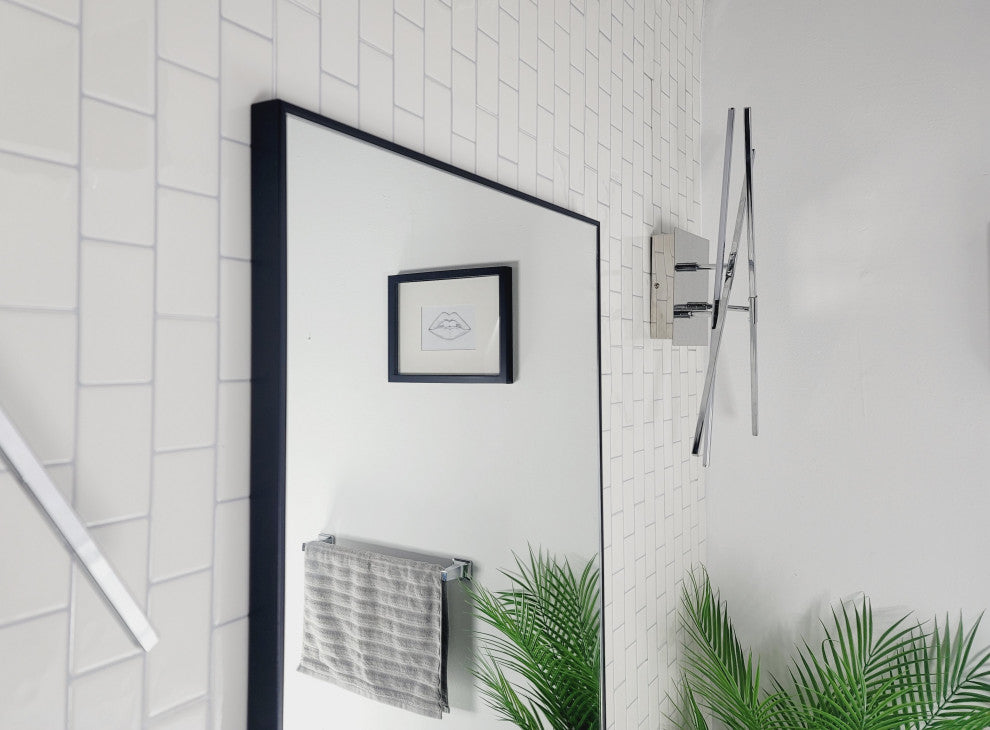 Venta 24 in. x 32 in. Modern Black Framed Wall Mirror with Dual Mounting Bracket