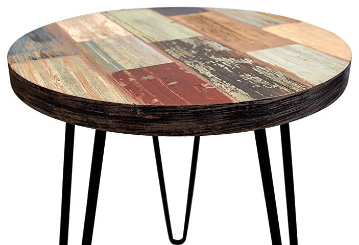 Reclaimed Wood End Table, Green, 16" X 16" X 20"