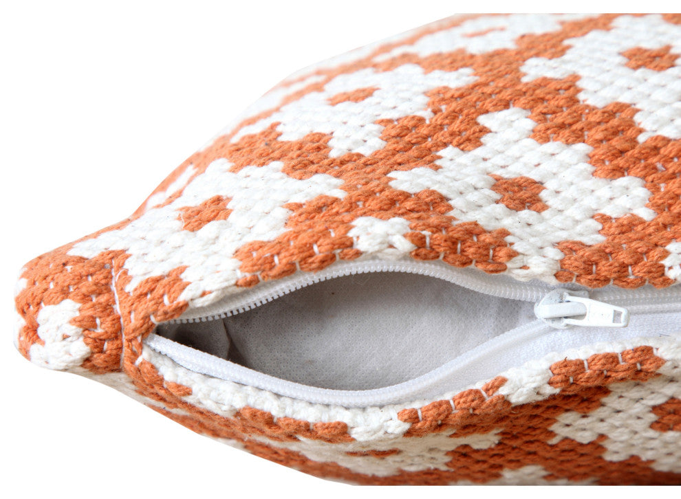 Ox Bay Machine-Made Orange/White Diamond Cotton Blend Pillow Cover, 20"x20"