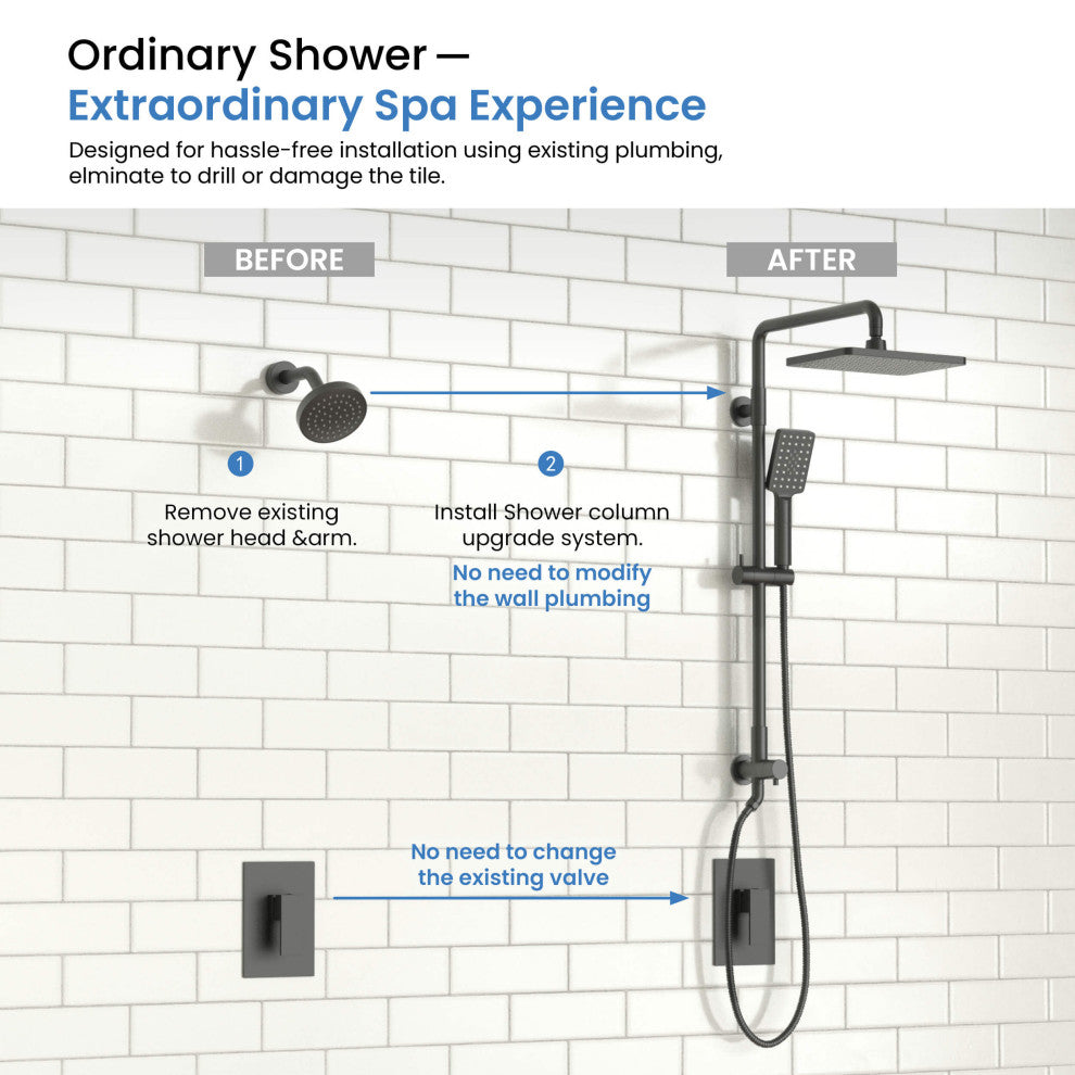 Cube Shower Column With Dual Function Shower Head, Matte Black