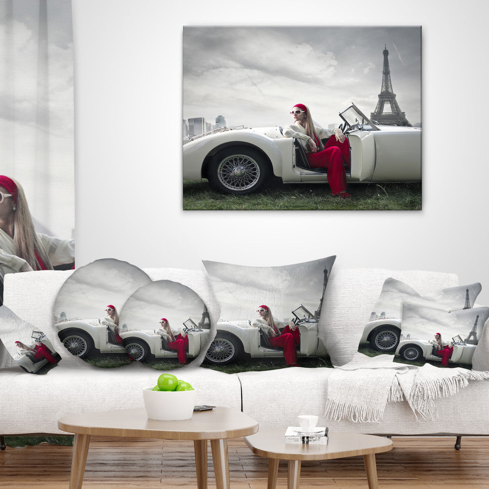 Fashion Woman in Car Cars Throw Pillow, 18"x18"