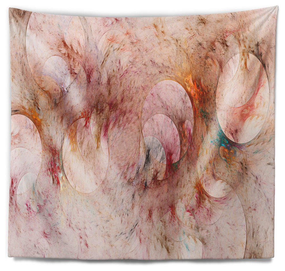 Red Circles Fractal Texture Abstract Wall Tapestry, 80"x68"