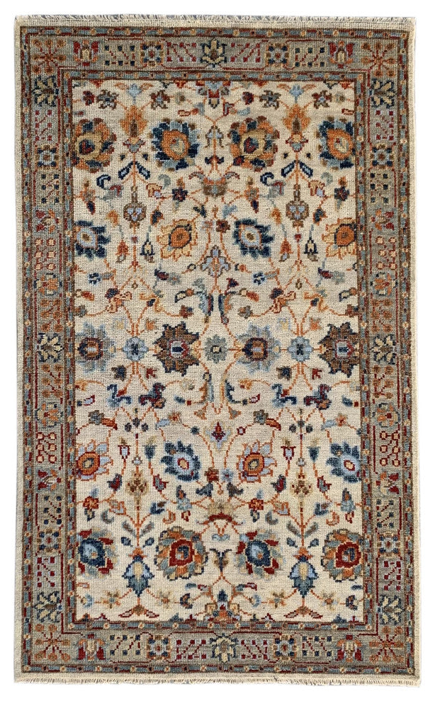 EORC Beige Hand Knotted Wool Bidjar Collection Rug, 6'x9'
