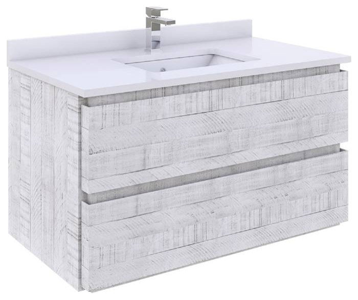 Fresca Formosa Modern 35" Rustic White Wall Hung Bathroom Cabinet