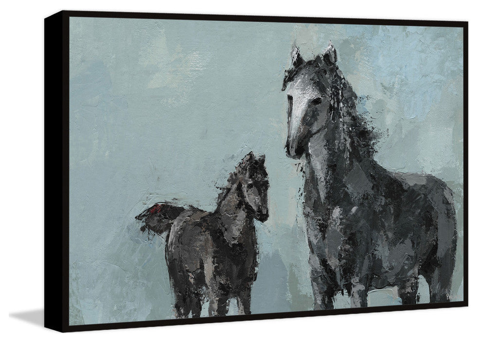 "Black Horses" Floater Framed Painting Print on Canvas, 60"x40"