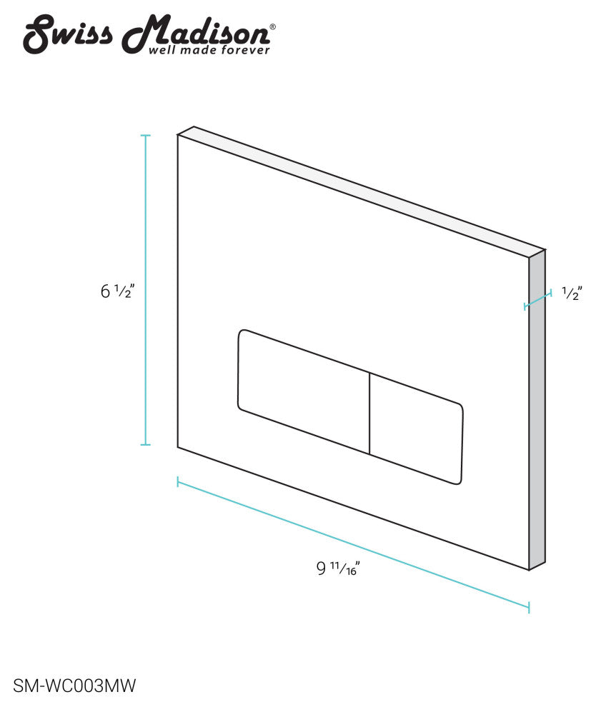 Wall Mount Dual Flush Actuator Plate With Rectangle Push Buttons, Matte White