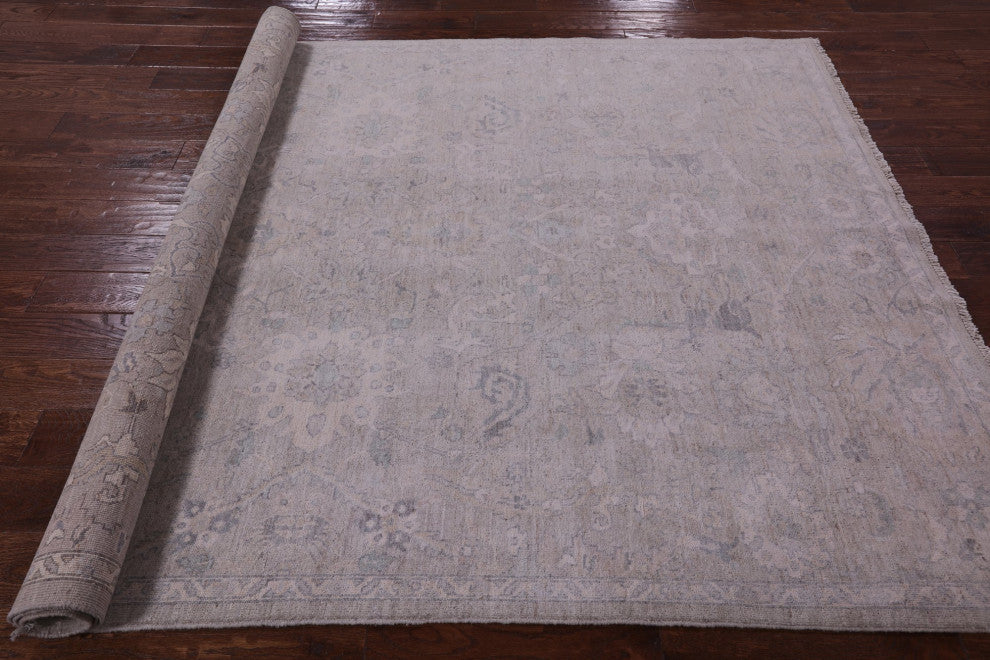 6' 1" X 8' 10" White Wash Peshawar Handmade Wool Rug Q9537