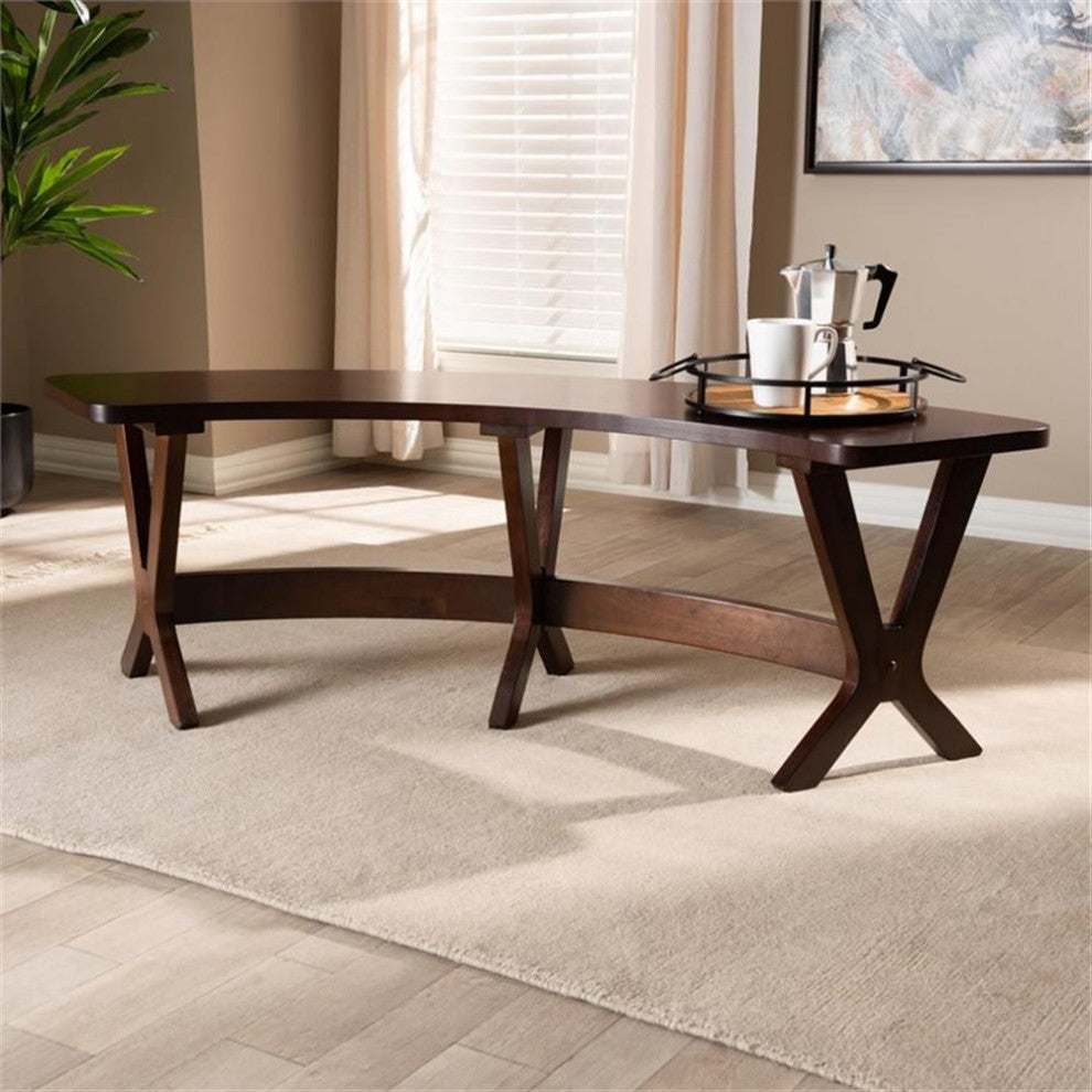 Bowery Hill Modern Wood Curved Dining Bench in Walnut Brown
