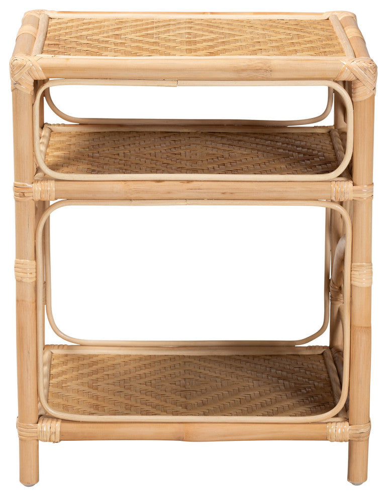 Modern Bohemian Natural Brown Rattan Nightstand