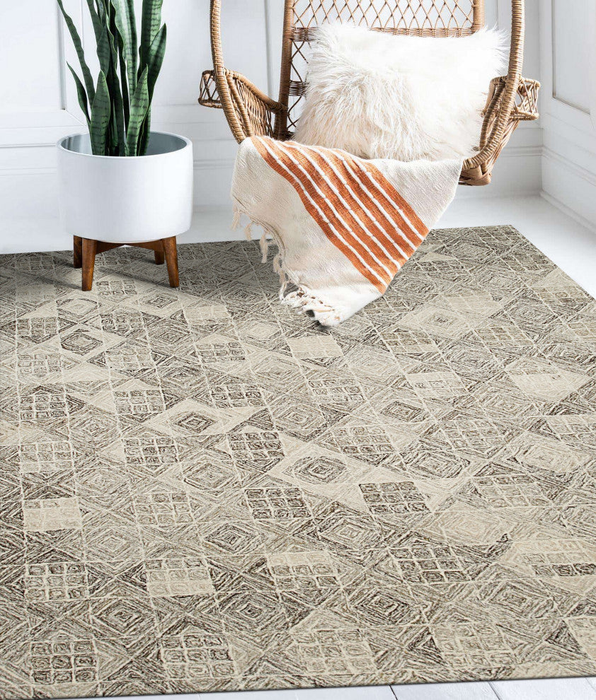 Hand-Tufted Wool Multi Gray Transitional Geometric Modern Tufted Rug, 8' X 10'