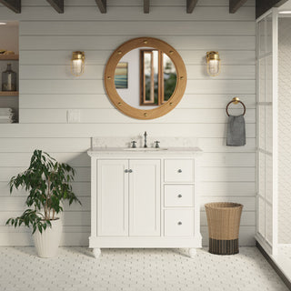 Bella 36" Bathroom Vanity, White, Engineered Marble