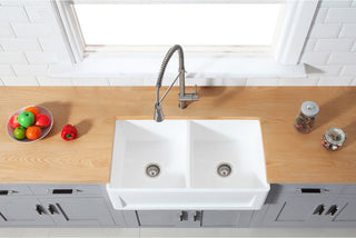 Gourmetier Double Bowl Farmhouse Kitchen Sink, Matte White