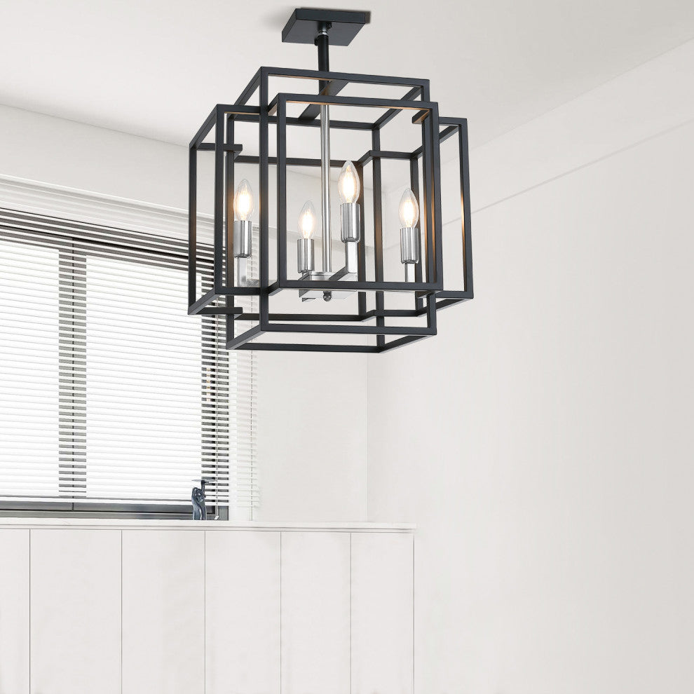4-Light Industrial Farmhouse Semi Flush Mount Lighting Chandelier