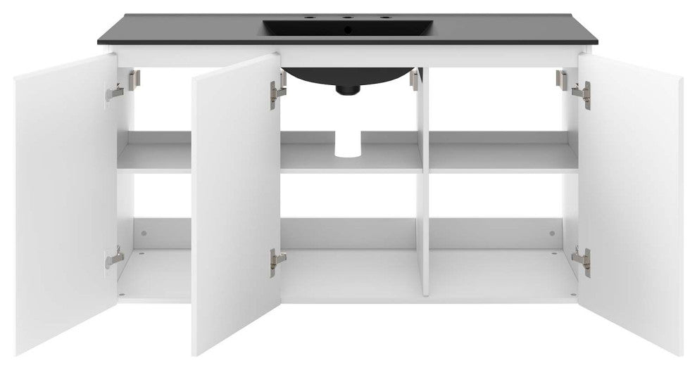 Bryn 48" Wall-Mount Bathroom Vanity, White Black