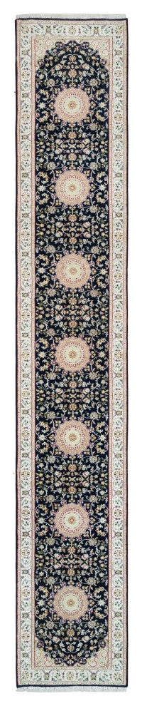 Midnight Blue Nain Design 250 KPSI Wool Hand Knotted XL Runner Rug 2'8"x15'10"