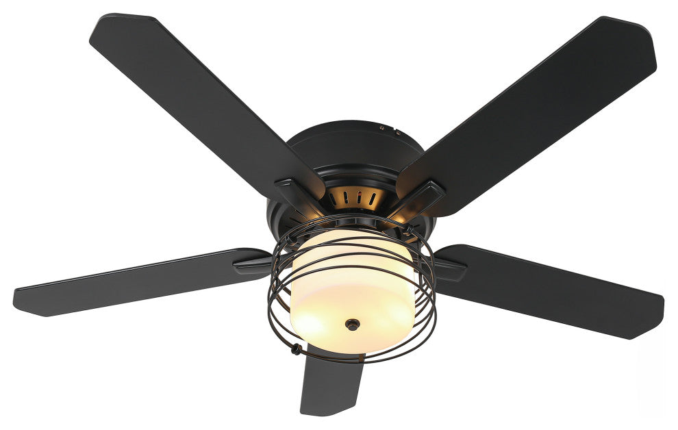48 Black 5  Blades Industrial Flush Mounted LED Ceiling Fan With Remote Control