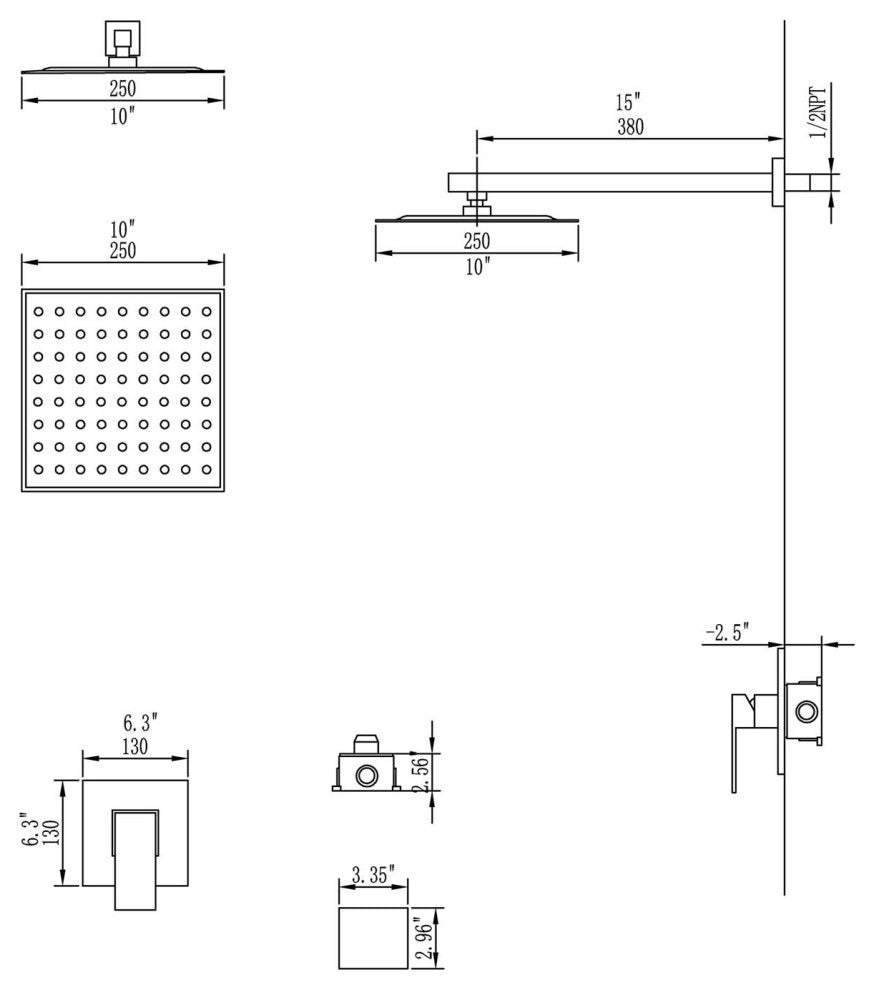 Givingtree Shower System, Bathroom 10 In Rain With Shower Set,Gold
