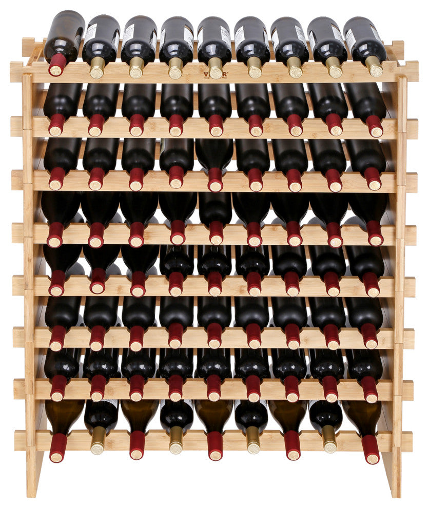 VEVOR Stackable Modular Wine Rack Bamboo Wood Display Shelf, 8 Tier, 72 Bottle