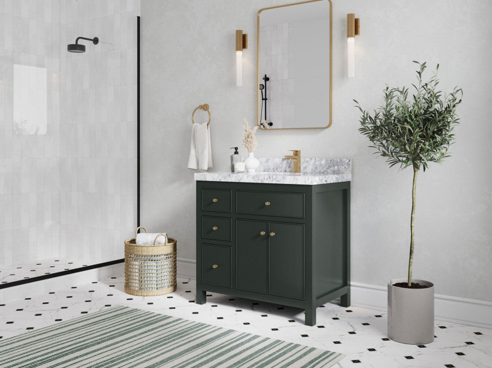 Sonoma 36 Right Offset Bath Vanity in Dark Forest Green with 2" Calacatta Nuvo