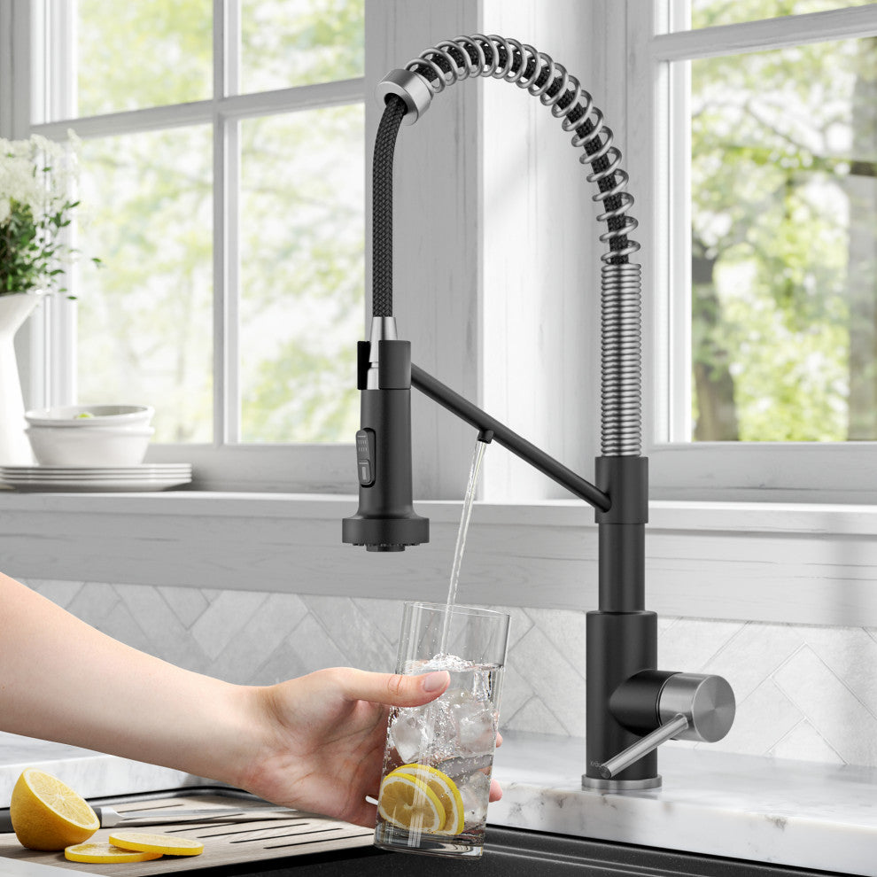 Bolden Commercial Style 2-Function Pull-Down 1-Handle 1-Hole Kitchen Faucet, Spot Free Stainless Steel/ Matte Black (Filter Kitchen Faucet)