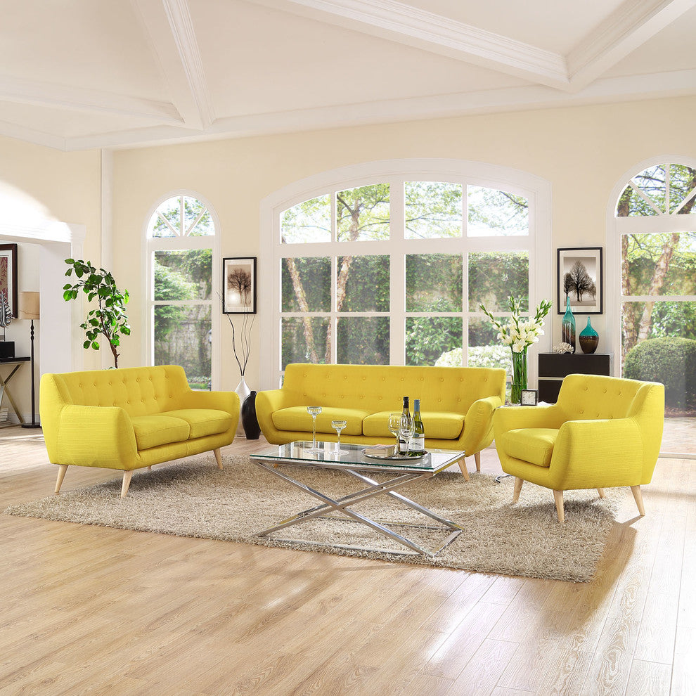 Modern Urban Contemporary Living Room 3-Piece Set, Yellow Fabric