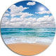 Peaceful Seashore Under White Clouds, Modern Beach Round Wall Art, 23"