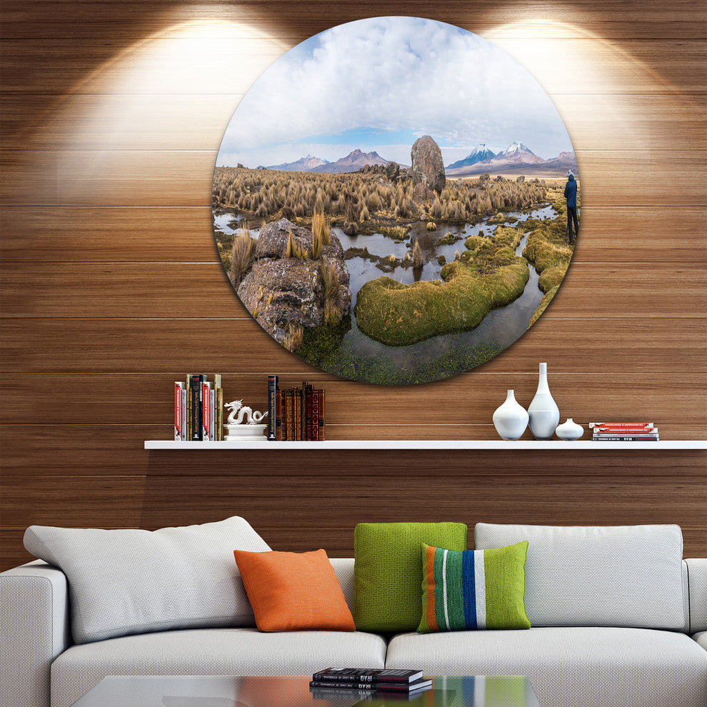 Bolivia Volcanoes Panoramic View, Landscape Disc Metal Wall Art, 23"