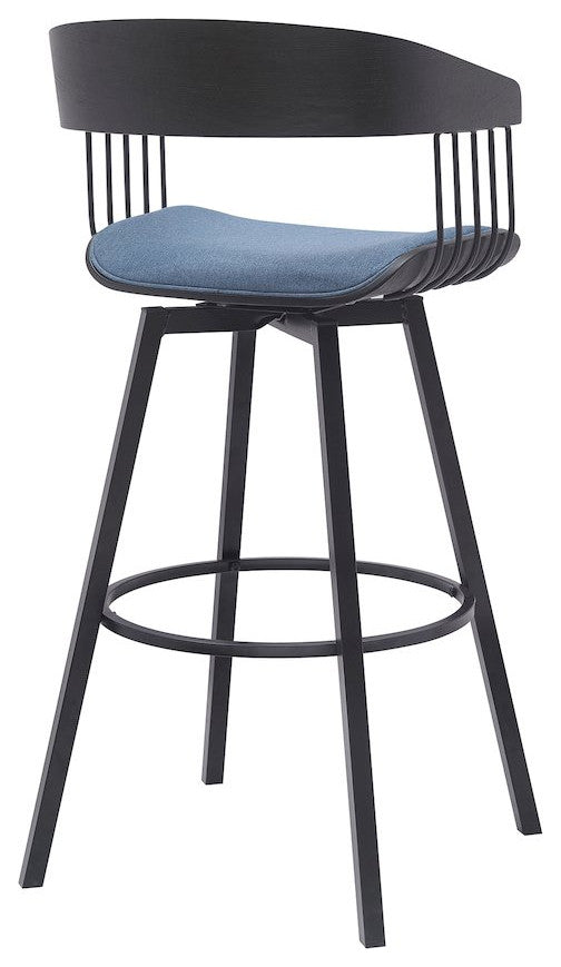 Athena Upholstered Wood Swivel Bar or Counter Stool with Black Metal