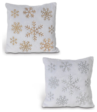 Set of 2, 16" Fabric Snowflake Design Pillows